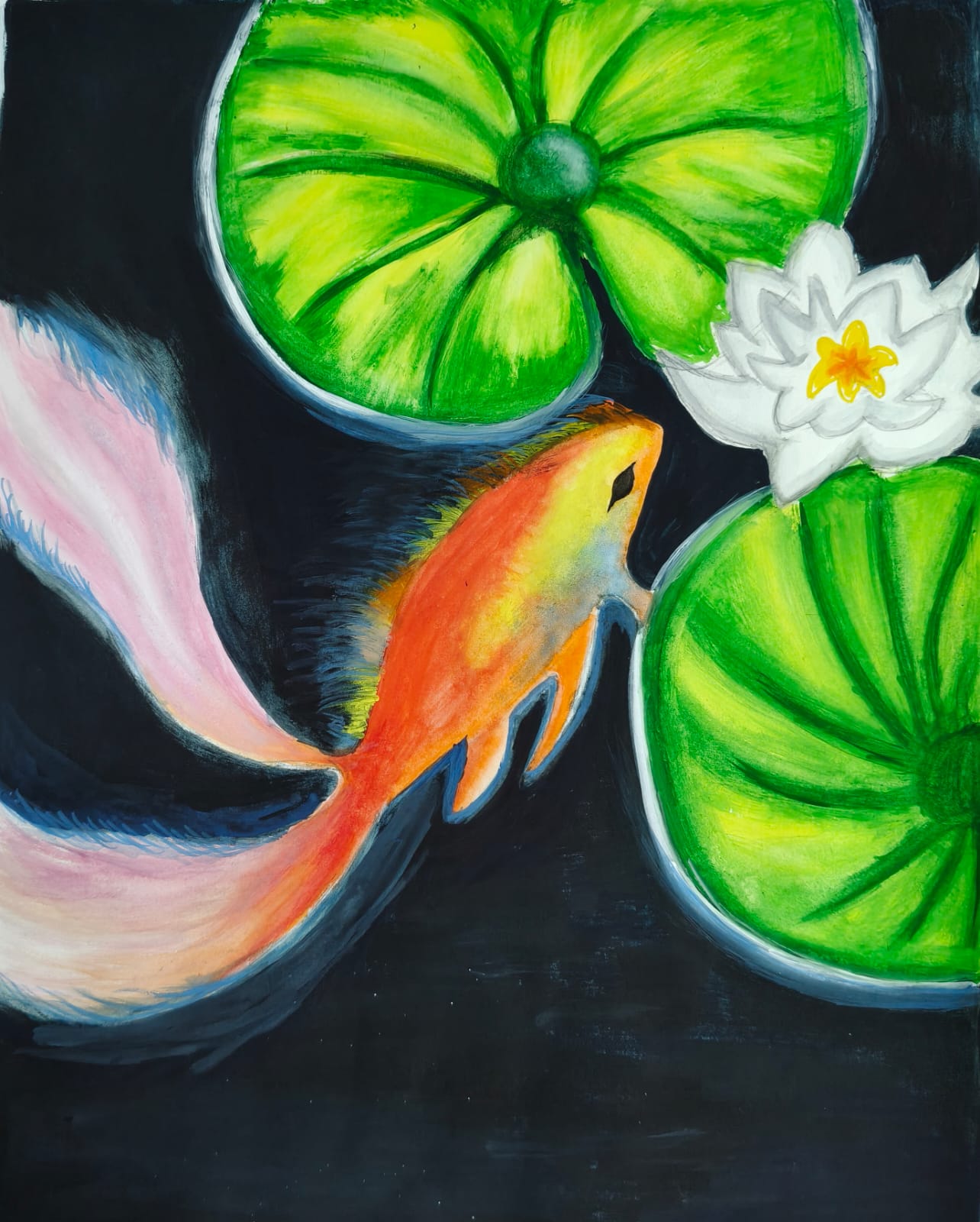 Koi and water lily painting