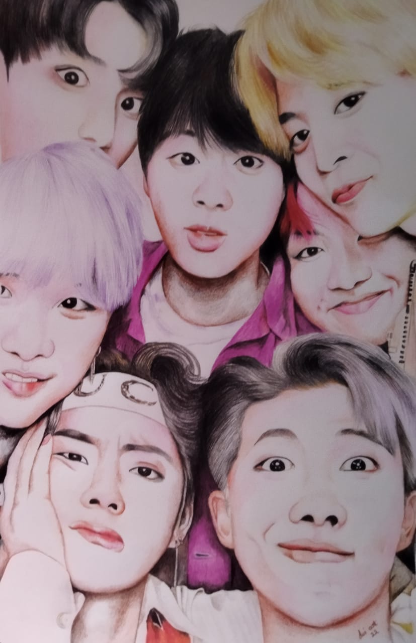 Colour pencil group portrait