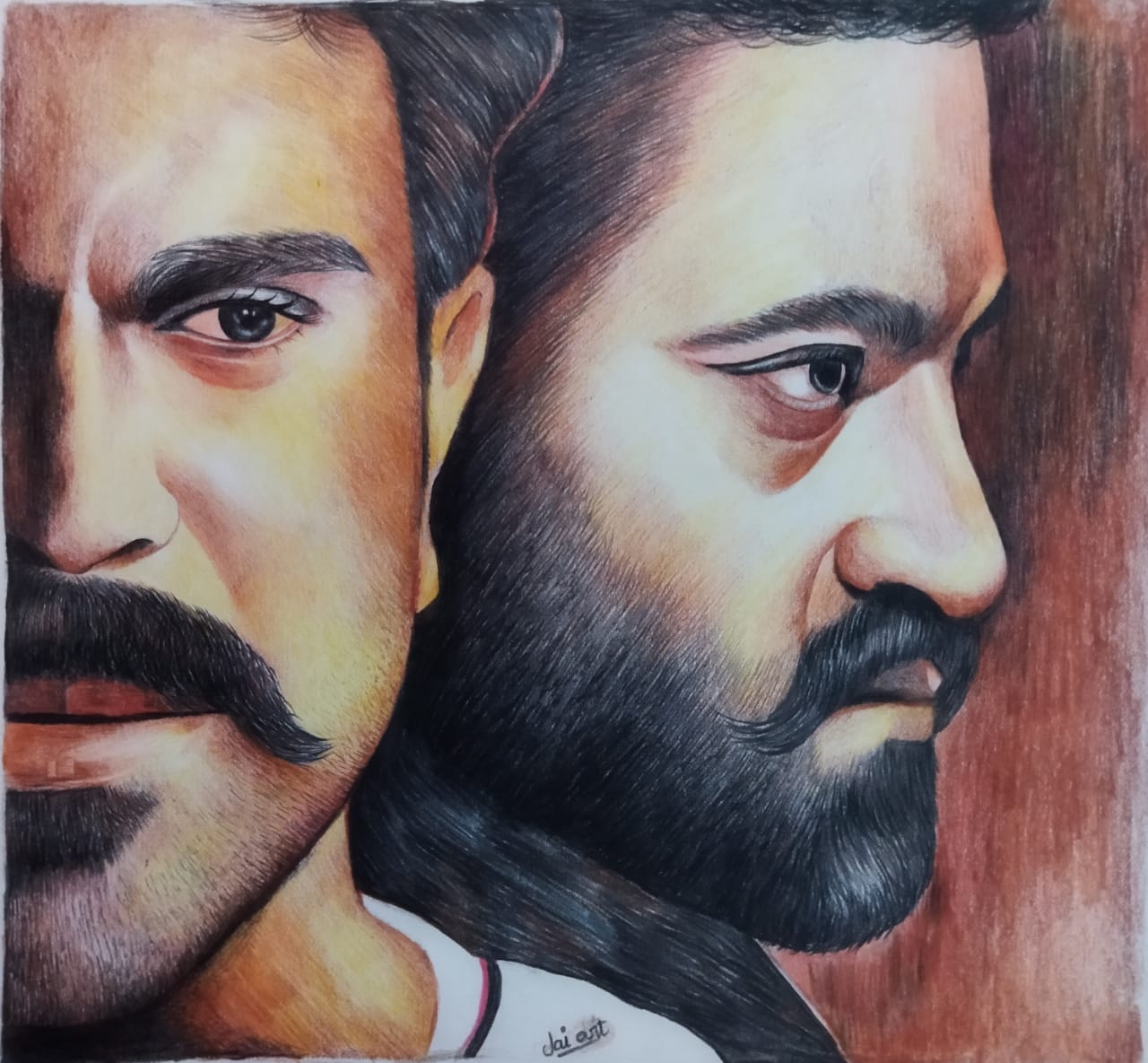 Colour pencil double portrait